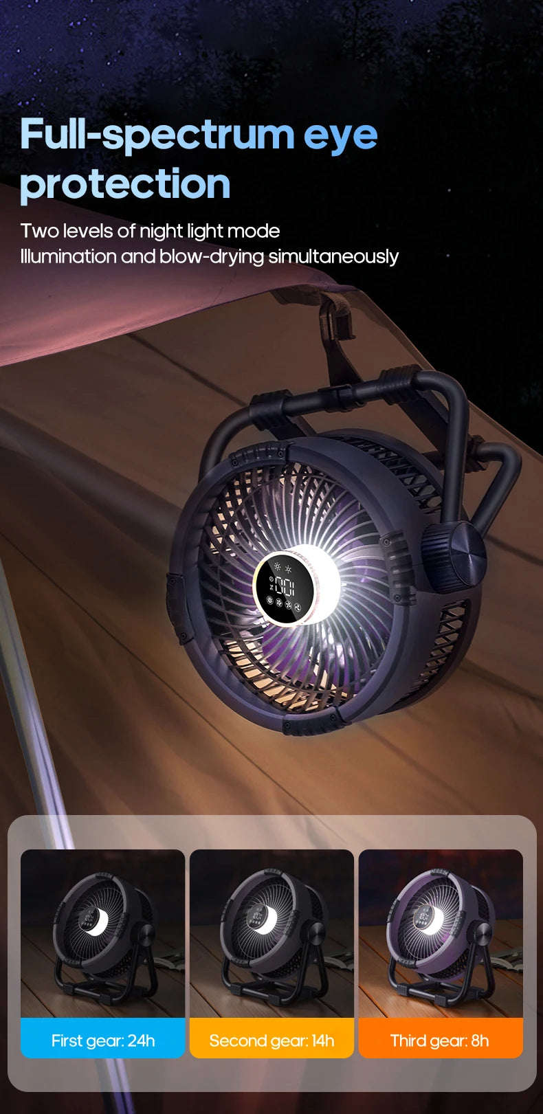 Multifunctional 6 in 1 Outdoor Camping Fan 20000mAh Desktop Air Circulator Wireless Ceiling Electric Fan with Hook and LED Light