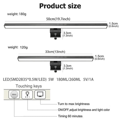 LED Desk Lamp Monitor Light Bar PC Computer Dimmable Screen Light 33cm 50cm Office Study Reading Hanging Table Lamp USB Powered