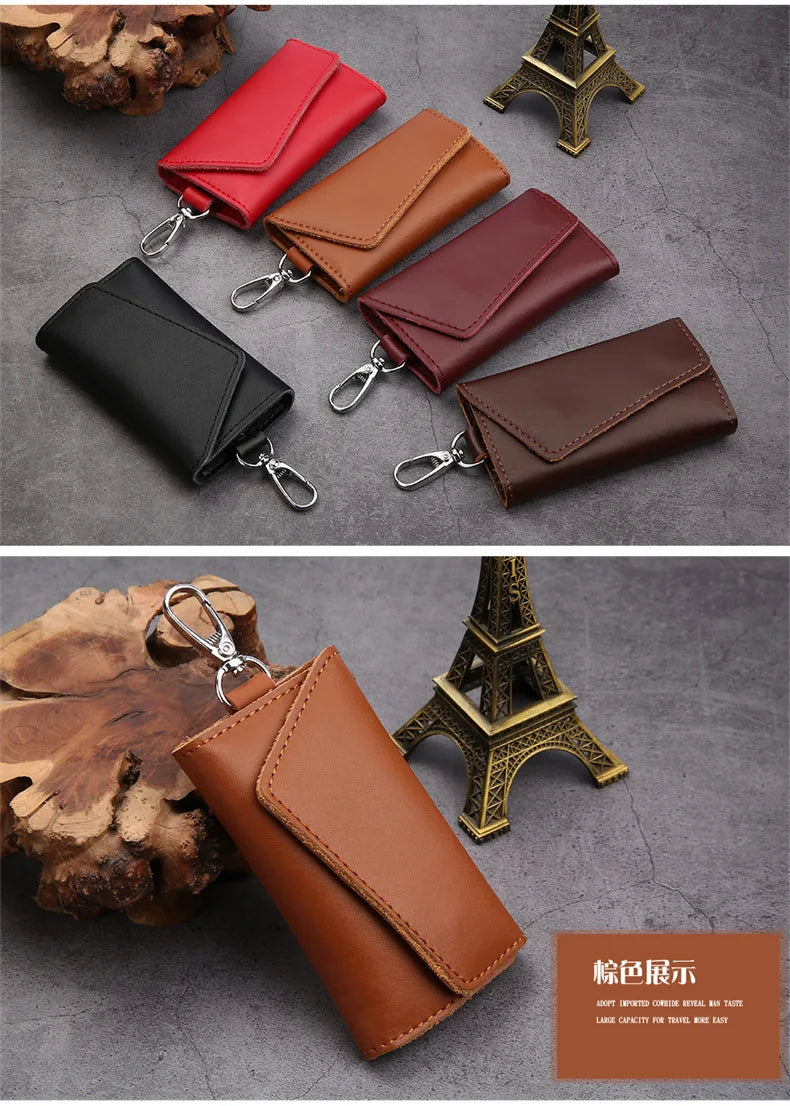 New Genuine Leather Keychain Men Key holder key organizer Pouch Car Key pouch Wallet Housekeeper Key Case Mini Card Bag