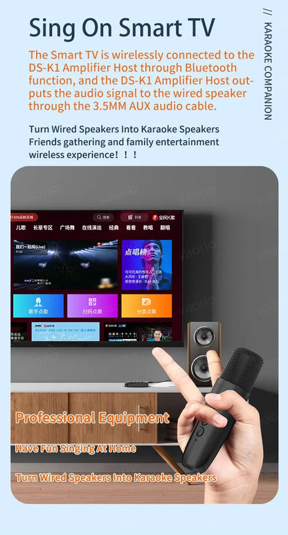 Wireless Car Microphone With Receiver Karaoke Companion 3.5MM AUX Stereo HIFI RGB Colorful Light Multi Sound Effect Mixer System