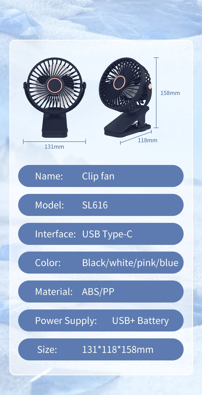 Portable USB Mini Handheld Clip Fan Convenient And Ultra-quiet Electric Fan Rechargeable Student Cute Small Cooling Ventilador
