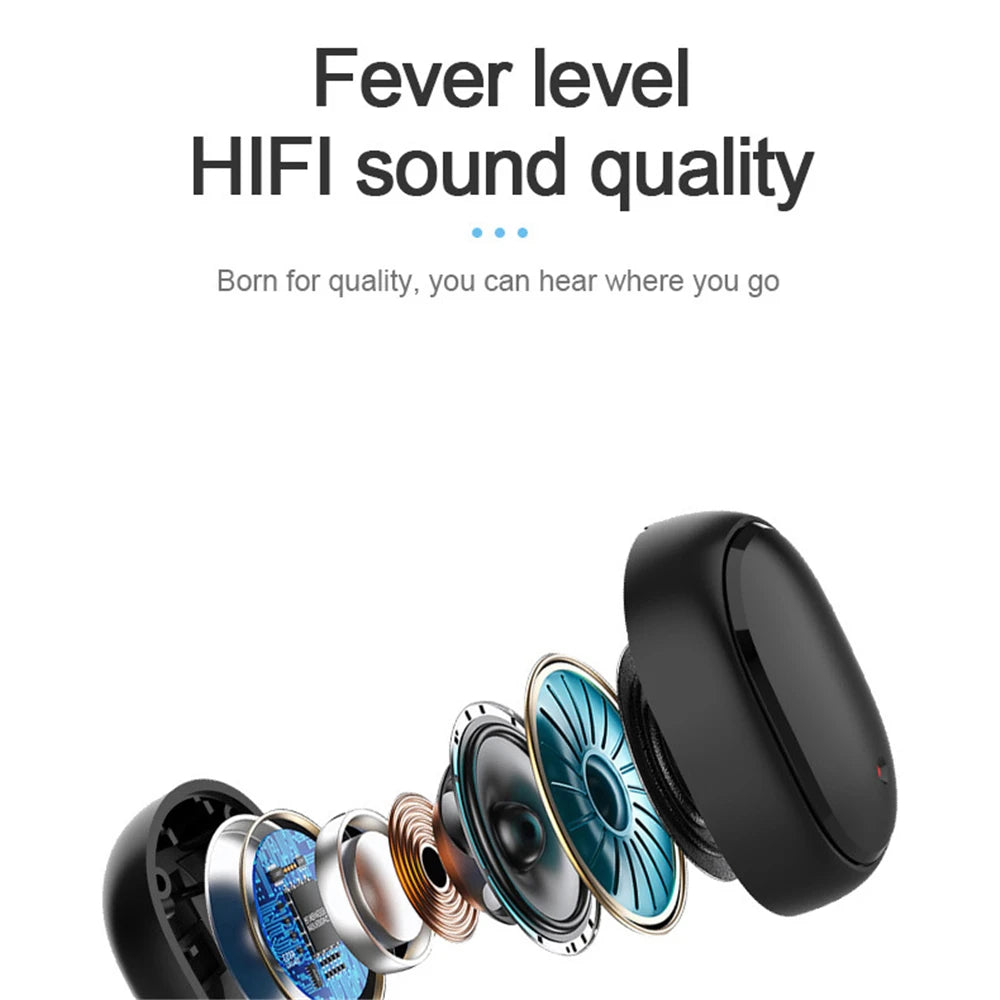 A6S Wireless Bluetooth Earphones - Sport Touch Control Headset With LED Display Stereo Sound For Xiaomi Huawei