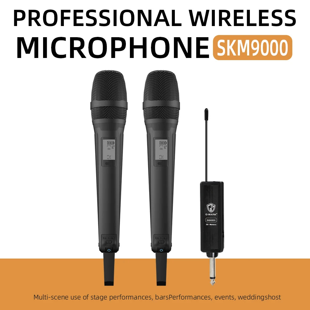 Karaoke Microphone G-MARK SKM9000 2 Channels Wireless UHF Frequency For Teaching Wedding Clear Stable Audio Transmission