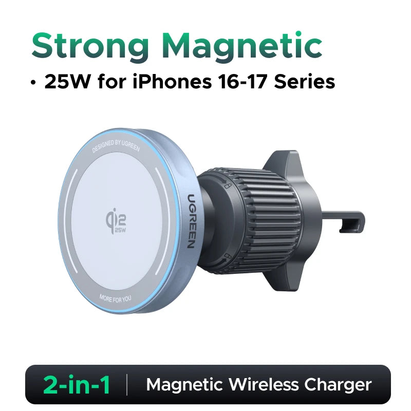 UGREEN Qi2 25W 15W Magnetic Car Phone Holder Wireless Charger Stand For iPhone 17 16 15 Pro Max Charging for Magsafe Car Charger