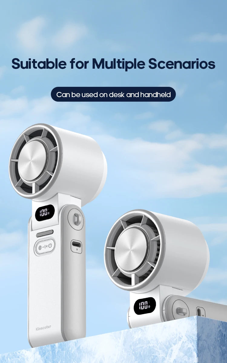 KINSCOTER Outdoor Foldable Portable Handheld Fan Mini Cooling Rechargeable 3600mAh 100-level Free Control High Speed Turbo Fan