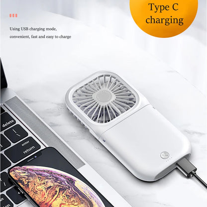 Handheld small fan, outdoor mini folding fan, USB charging portable neck hanging fan, desktop stand small fan