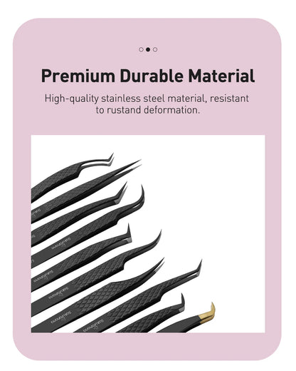 SAKURAHANA Professional Eyelash Tweezers Black Fiber Tip For Lash Extensions Mega Volume Mink Lashes Tool Makeup Artist Kit