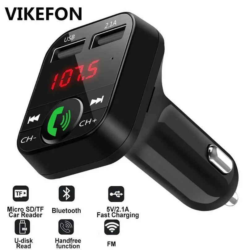 XIKCU LED MP3 Bluetooth FM Audio Receiver Hands-Free Bluetooth 5.0 Transmitter 2.1A 3.1A QC3.0 Type C Dual USB Car kit Charger