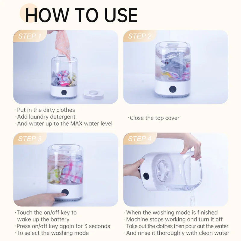 4L Mini Washing Machine, 5000Mah, Fully Automatic Portable Turbine Led Washing Cup and Compact for Children's Clothing, Underwea