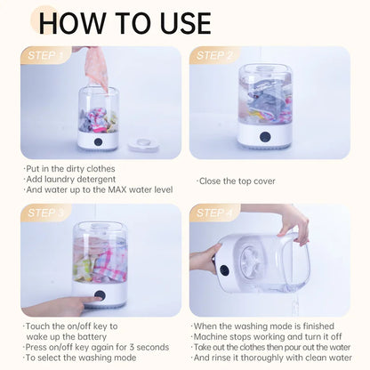 4L Mini Washing Machine, 5000Mah, Fully Automatic Portable Turbine Led Washing Cup and Compact for Children's Clothing, Underwea