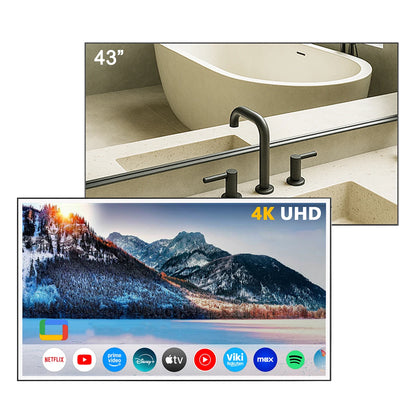 Souria 43 inches Smart Mirror Large Screen Waterproof TV Goo-gle TV System Hotel Indoor Bathroom SPA Bluetooth WiFi DTV Tuner