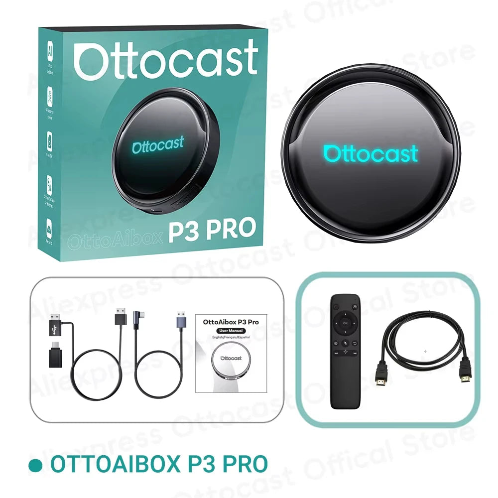 OTTOCAST P3 PRO AI Box Android TV Box for HDMI out Wireless CarPlay Android Auto Car Accessories for Toyota VW Honda Kia Benz
