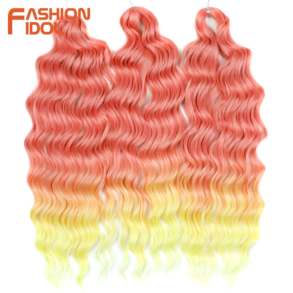 Anna 24 Inch Synthetic Hair Water Wave Braiding Hair Extensions Ombre Blonde Deep Wave Afro Curl Twist Crochet Hair for Women