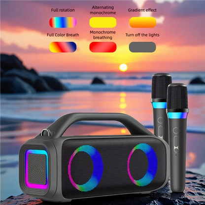 Karaoke Machine for Adults, Portable Bluetooth Speaker with 2 Wireless Microphones, Portable PA System with Disco Lights