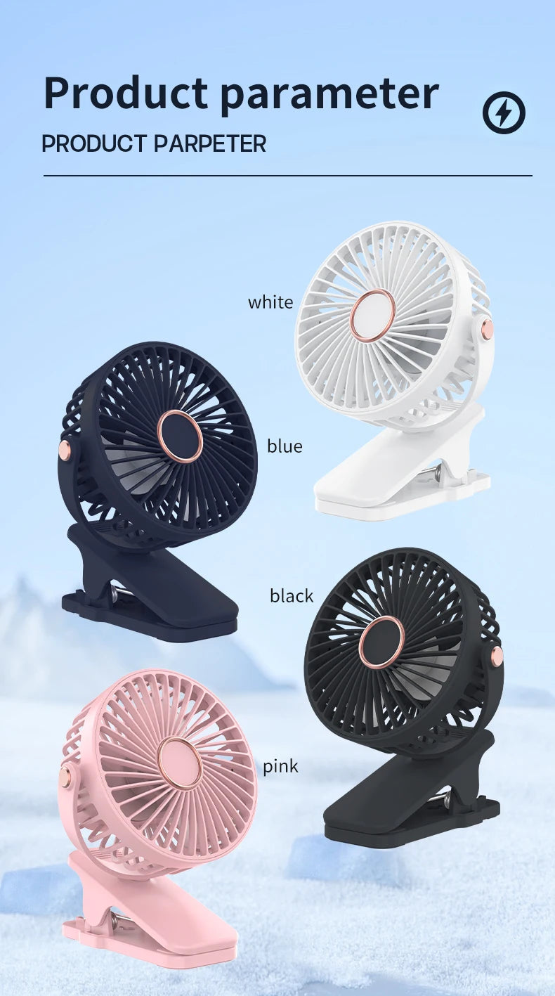 Portable USB Mini Handheld Clip Fan Convenient And Ultra-quiet Electric Fan Rechargeable Student Cute Small Cooling Ventilador
