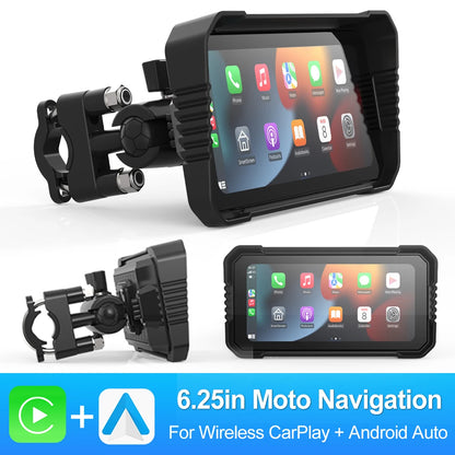 BEPOCAM 5"/6.25" Motorcycle GPS Navigation DVR Carplay Screen for Moto Dual Cameras Drive Recorder IPX7 Waterproof Moto Monitor