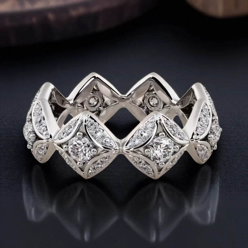 Geometric White Zircon Round Stone Rings For Women Silver Color Engagement Pormise Band Bridal Wedding Jewelry Mother's Day Gift