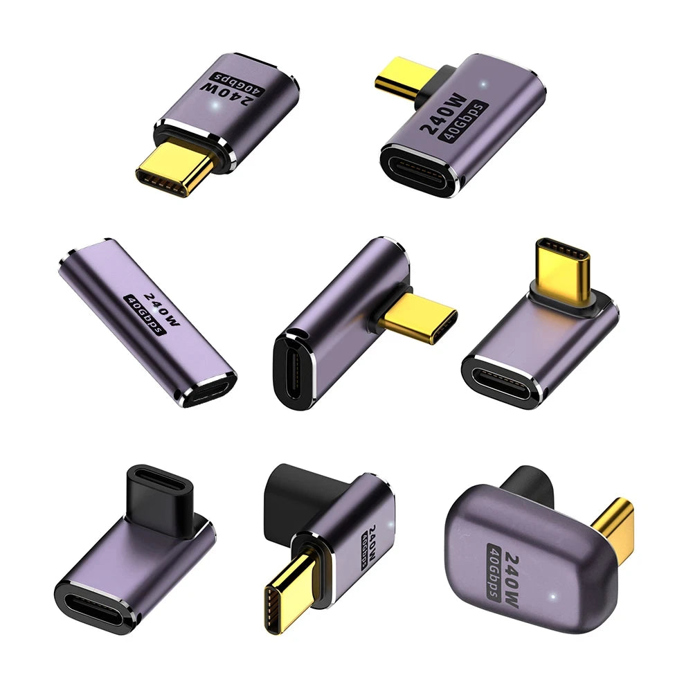 5A Type-C OTG Adapter 240W Fast Charging Data Converter USB4.0 40Gbps Support 8K 60Hz USB C 90/180 Degree Elbow Adapter