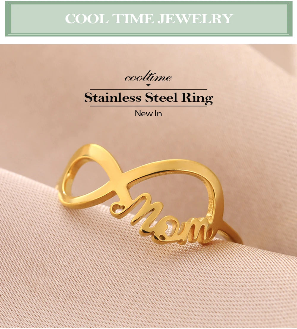 COOLTIME MOM Letters Infinite Love Symbol Ring Mum Women Stainless Steel Finger Ring Fashion Jewelry Mother's Day Gift Wholesale
