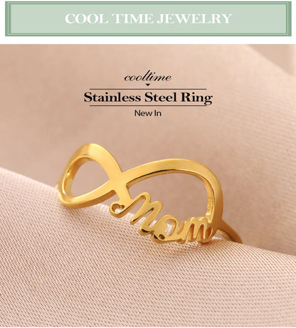 COOLTIME MOM Letters Infinite Love Symbol Ring Mum Women Stainless Steel Finger Ring Fashion Jewelry Mother's Day Gift Wholesale