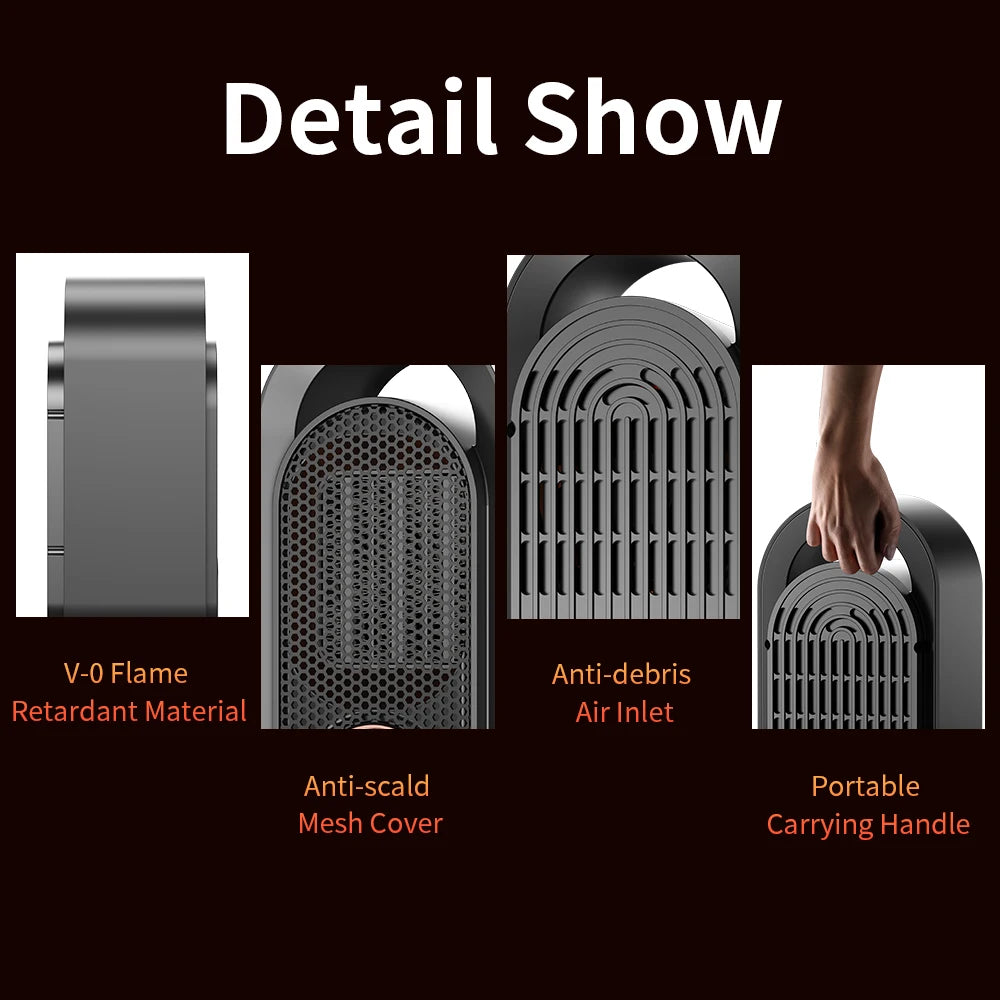 1000W Portable Heater Mini Electric Heater Room Space Heater Warm Heating Hot Fans Desktop Tilting Power-off Office Mute Heater