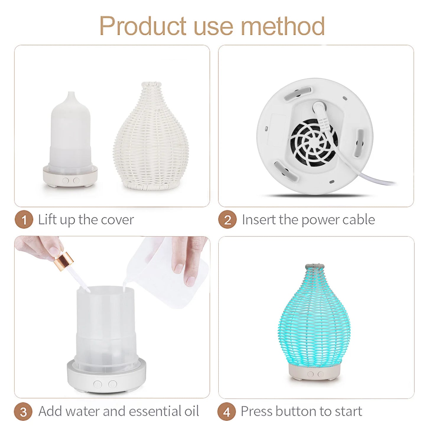 Wood Weave Vase Aromatherapy Humidifier Household Vase Air Humidifier Ultrasonic Mute Colorful Humidifier Spray Instrumen