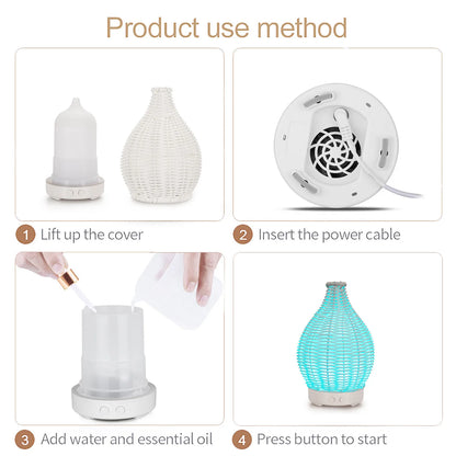 Wood Weave Vase Aromatherapy Humidifier Household Vase Air Humidifier Ultrasonic Mute Colorful Humidifier Spray Instrumen