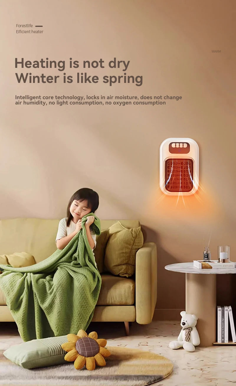 Portable Heater Electric Heater Plug in Wall Room Heater Radiator Remote Warmer Machine Muted for Bedroom Bathroom Office