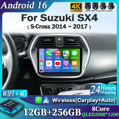 For Suzuki SX4 S-Cross 2014 2015 2016 2017 Android 15 Car Radio Multimedia Player Stereo GPS WIFI+4G wireless Carplay Auto video