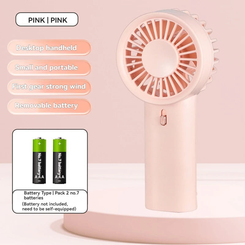 1 mini handheld fan with wind speed and hanging rope, suitable for outdoor use, requires 2 AAA batteries to be self provided
