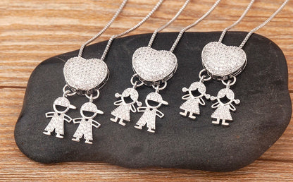 New Trendy Classic Design Shiny Crystal Zircon Charm Boy/Girl Pendant Necklaces For Women Mother's Day Chain Choker Jewelry Gift