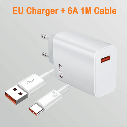 Total 67W USB GaN Charger Fast Charging Wall Phone Adapter 6A USB to TypeC Cable Quick Charge 3.0 Plug For iPhone Samsung Xiaomi