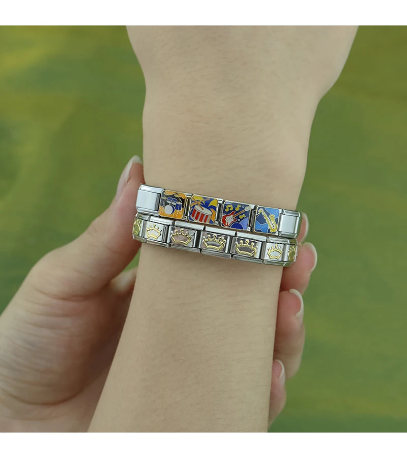 Hapiship 2024 Women's Gift Music Guitar Piano Italian Charms Links Beads Fit 9mm Stainless Steel Bracelet DIY Jewelry DJ1319-B
