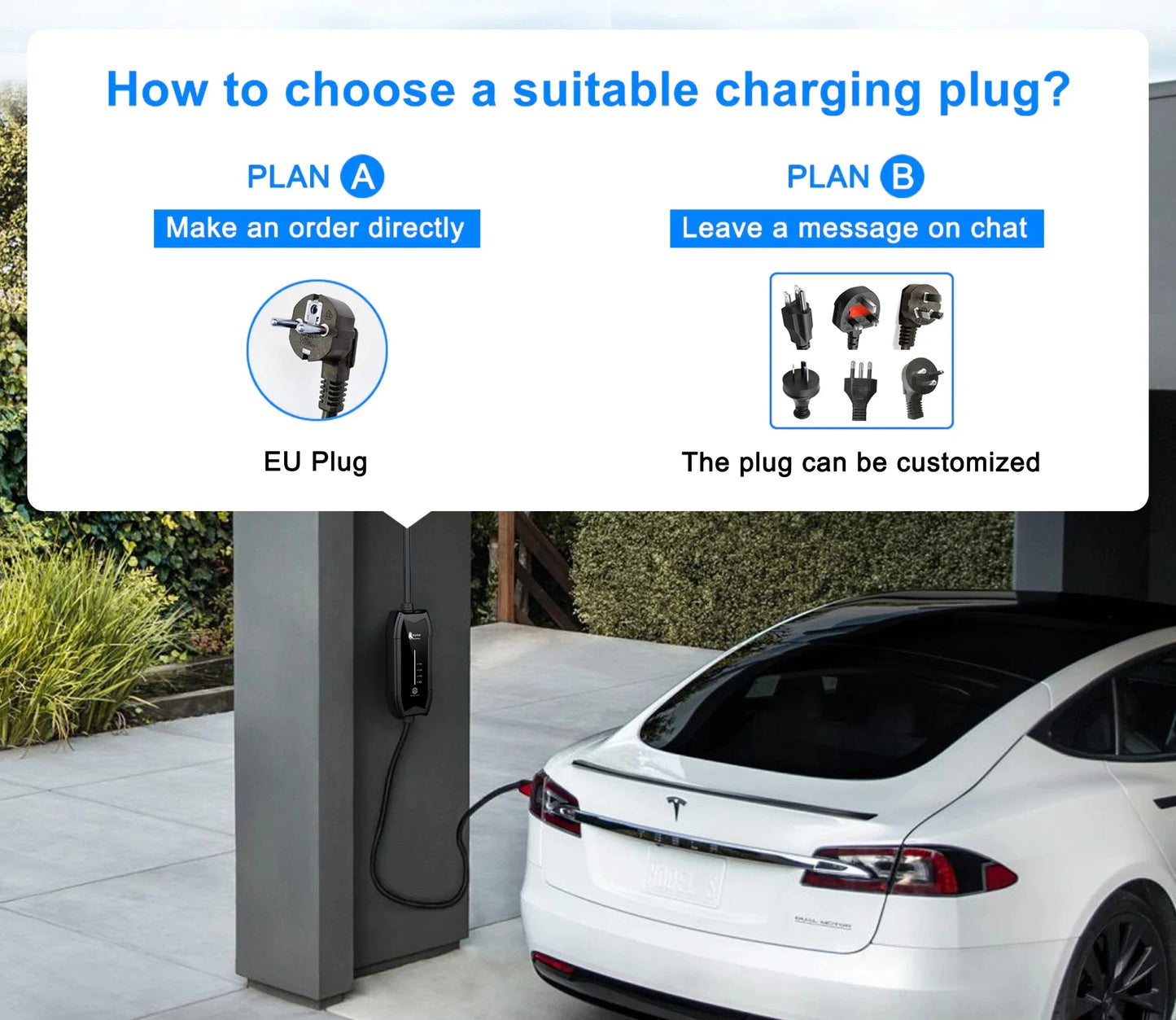 feyree EV Charger Type2 16A 3.5KW 1Phase GB/T / Type1 Current Adjustable 3.5m Cable Portable Charging Box for Electric Vehicle