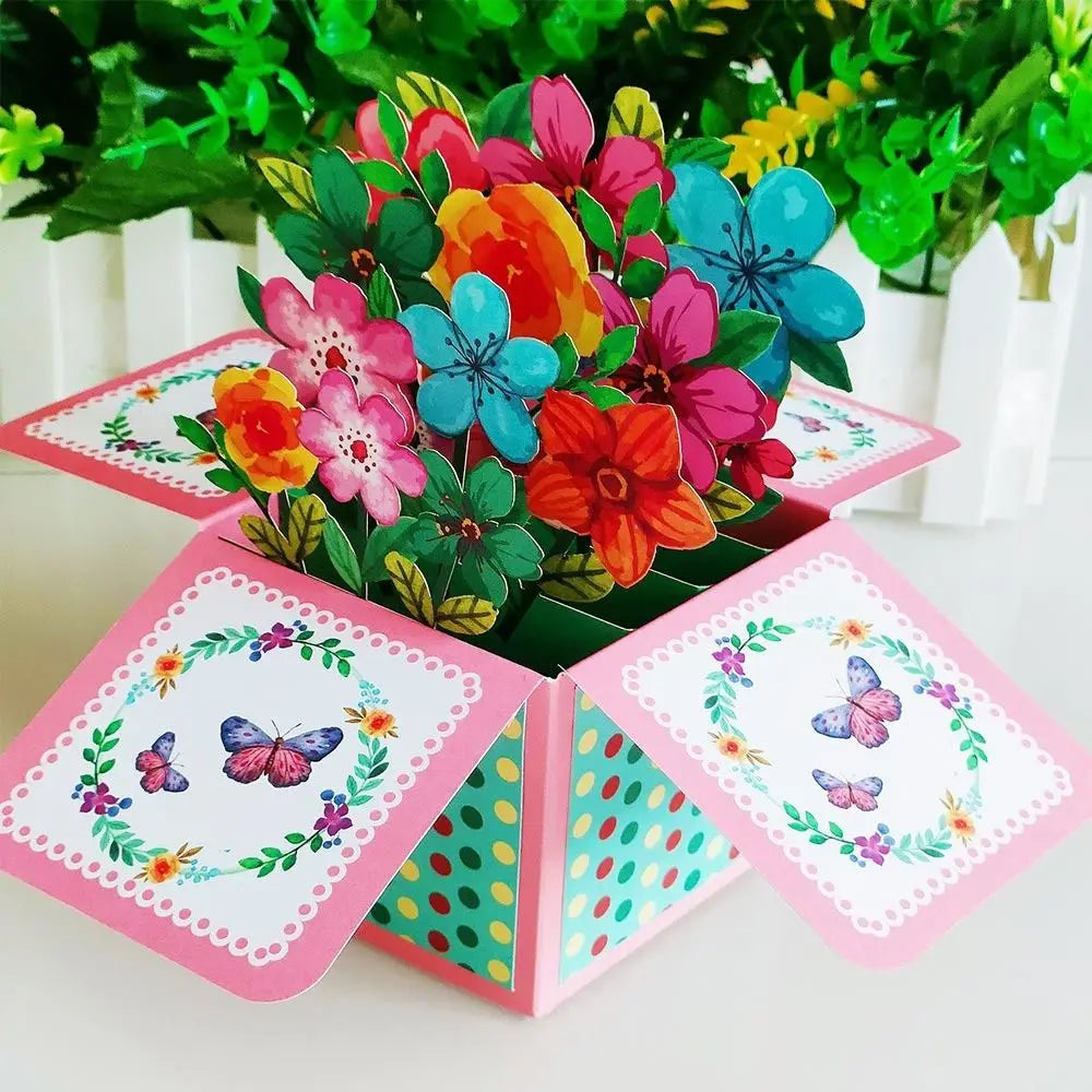 New 3D Pop Up Bouquet Flowers Happy Mother's Day Card 3D Greeting Cards Birthday Postcard Thank You Girlfriend Teacher Gifts