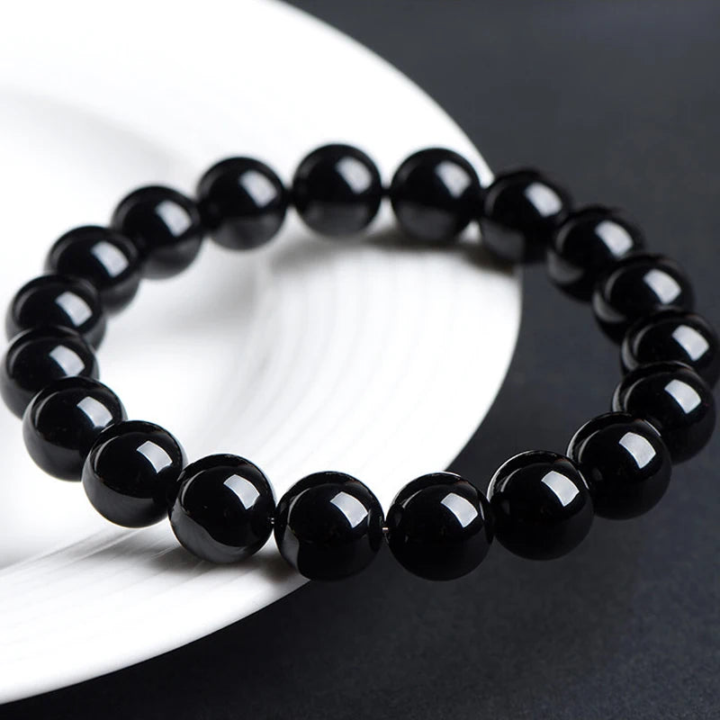 Nature Onyx Bracelet With Stone for Men Natural-Stone Shiny Black Obisidian Handmade-Bracelet Yoga Meditation Jewelry