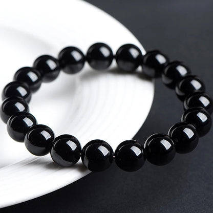 Nature Onyx Bracelet With Stone for Men Natural-Stone Shiny Black Obisidian Handmade-Bracelet Yoga Meditation Jewelry