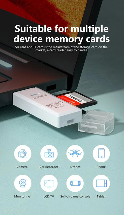 2 in 1 USB 3.0 Card Reader High Speed SD TF Memory Card Adapter for PC Laptop Computer Camera Tablet Accessories
