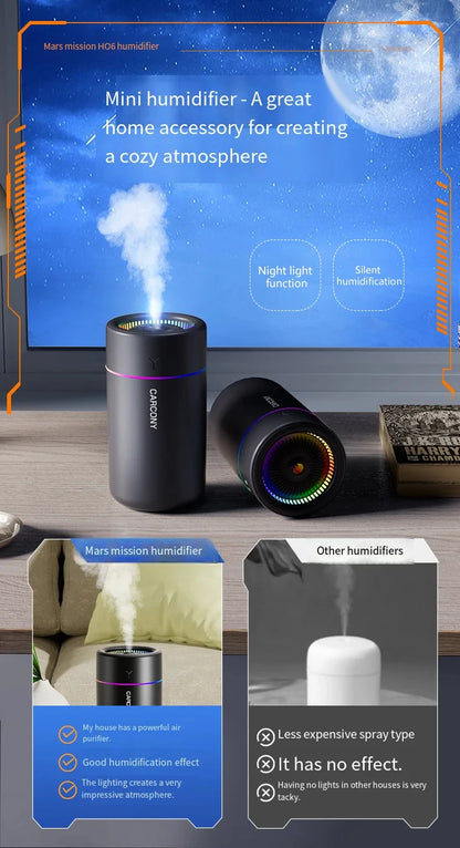 280ML Air Humidifier Large Fog Volume Colorful Atmosphere Light Silent Aroma Diffuser Essential Oils Aromatherapy for Home Car