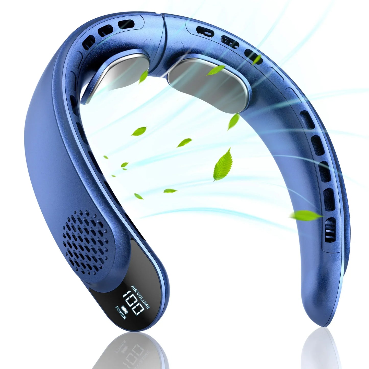 4000mAh Leafless Portable Neck Fan Turbine Vaneless Design 3 Gears Super Strong Wind Fast Cooling Digital Display for Outdoor