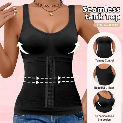 1PC Highly Elastic Women'S 3in1 Camisole Seamless Waist Trainer Removable Bra Pad Hook Adjustable Tummy Control Shaping Tank Top