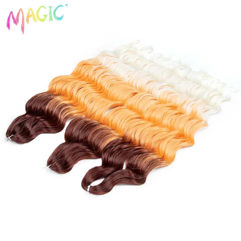Anna Synthetic Hair 24 Inch Water Wave Braiding Hair Extensions Ombre Blonde Deep Wave Afro Curl Twist Crochet Hair for Women