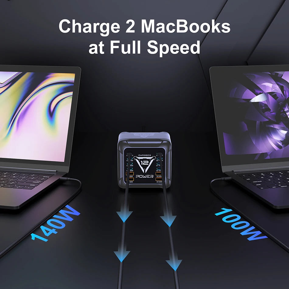 800W GaN Charger USB C Fast Desktop 10-port USB Type C PD3.1 Charger Fast Charging for iPhone 16 15 14 Samsung S24 Xiaomi Laptop