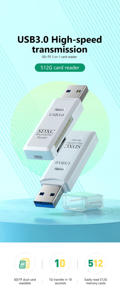 2 In 1 High Speed USB 3.0 2.0 Micro SD TF Card Reader Adapter Data Transmission up to 5Gbps Compatibility Multiple for PC Laptop