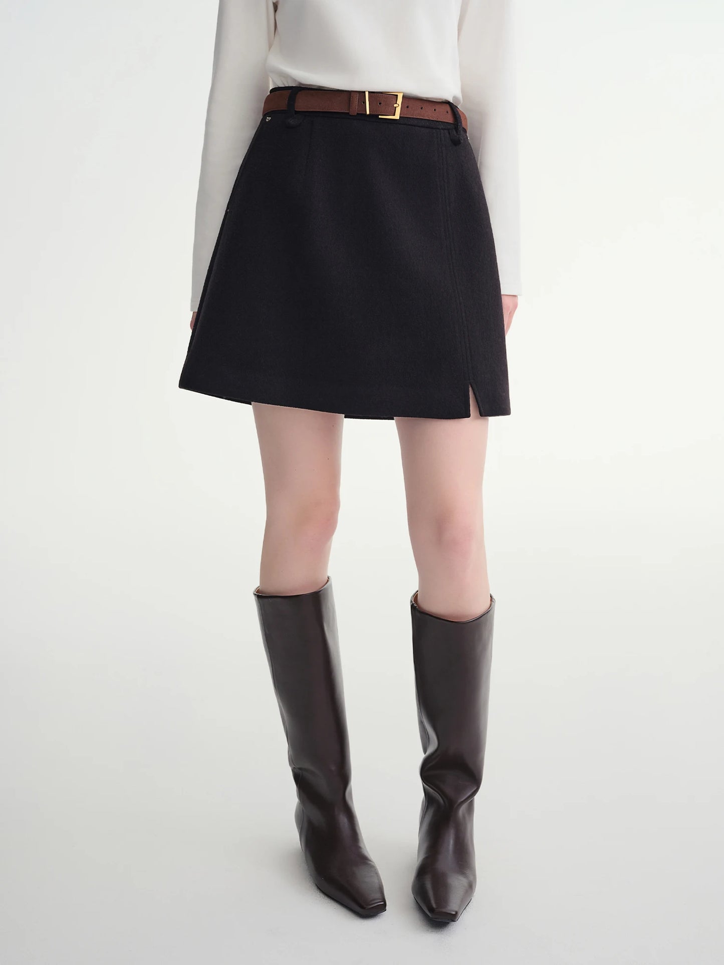 DUSHU Classic Long and Short Elastic Waist A-line Skirt 2025 Winter Skirt for Women Solid Simple Commuting Office Ladies College
