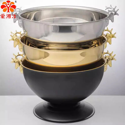 Aixiangru 13.5L Ice Bucket With Deer Head Handle Beer Holde Whiskey Wine Cooler Stainless Steel Champagne Basin Bar Accessories