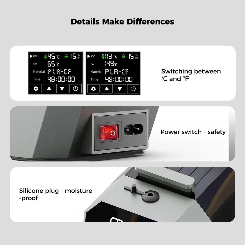 Creality Space Pi/Plus Filament Dryer Box 1KG Filament Storage Keeping Dry Adjustable Temperature 45℃-70℃ Hot-air Heating 48h