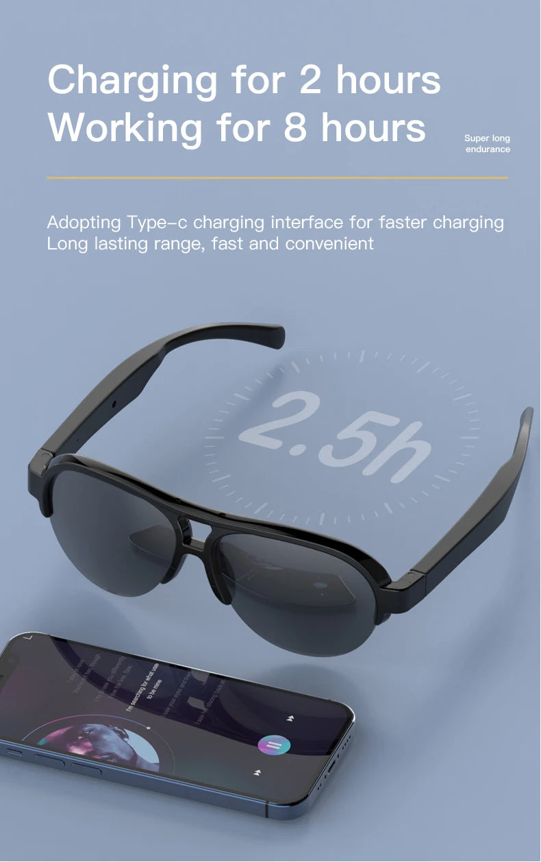 F08 Open-Ear Design Music & Calls Wireless Audio Eyewear Polarized Lenses Built-in Mic Semi-Rim Bluetooth Sunglasses