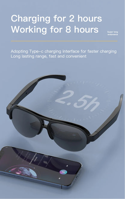 F08 Open-Ear Design Music & Calls Wireless Audio Eyewear Polarized Lenses Built-in Mic Semi-Rim Bluetooth Sunglasses