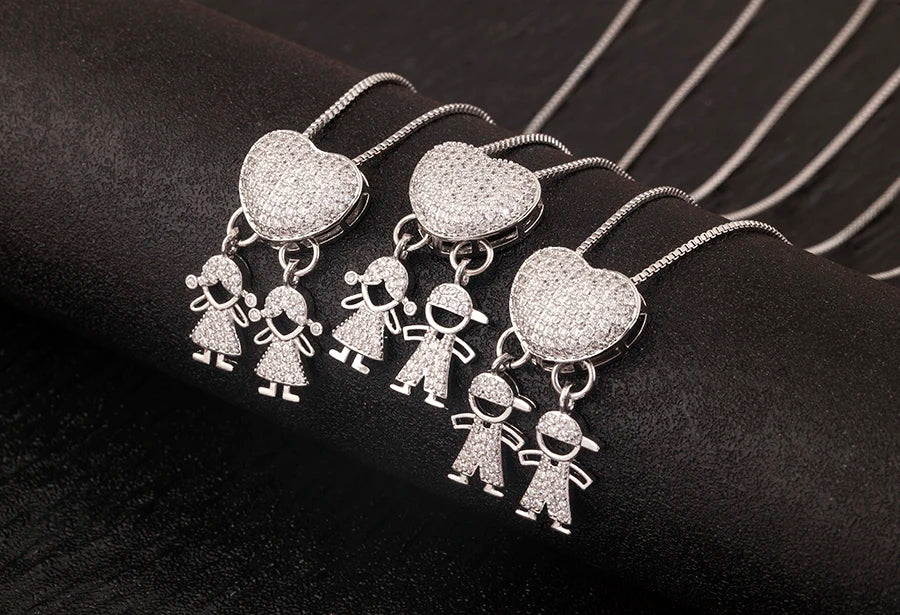 New Trendy Classic Design Shiny Crystal Zircon Charm Boy/Girl Pendant Necklaces For Women Mother's Day Chain Choker Jewelry Gift
